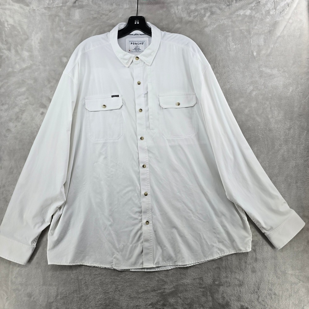 Poncho Fishing Shirt Mens XXL White Magnetic Pockets Long Sleeve Regular Fit**